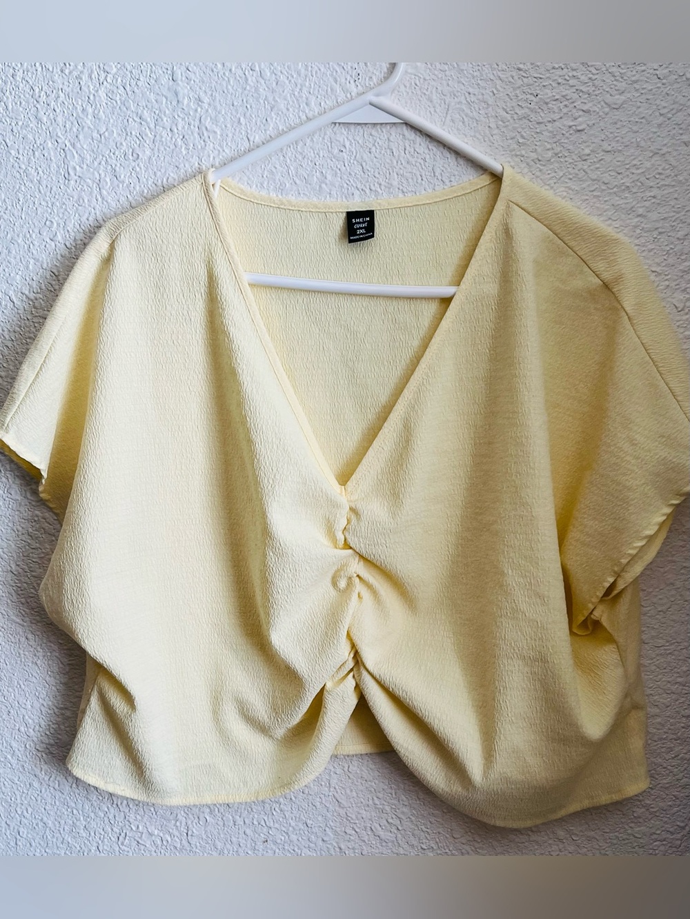 Yellow Ruched V-Neck Top